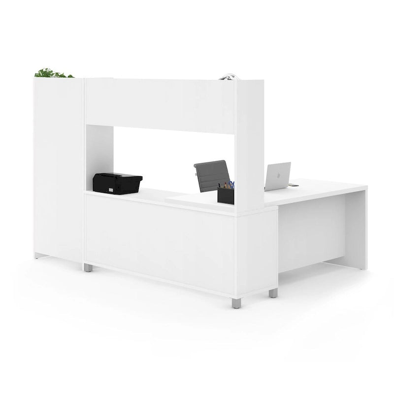 L-Shaped Desk with Bookcase - White/Walnut Grey - Home Office
