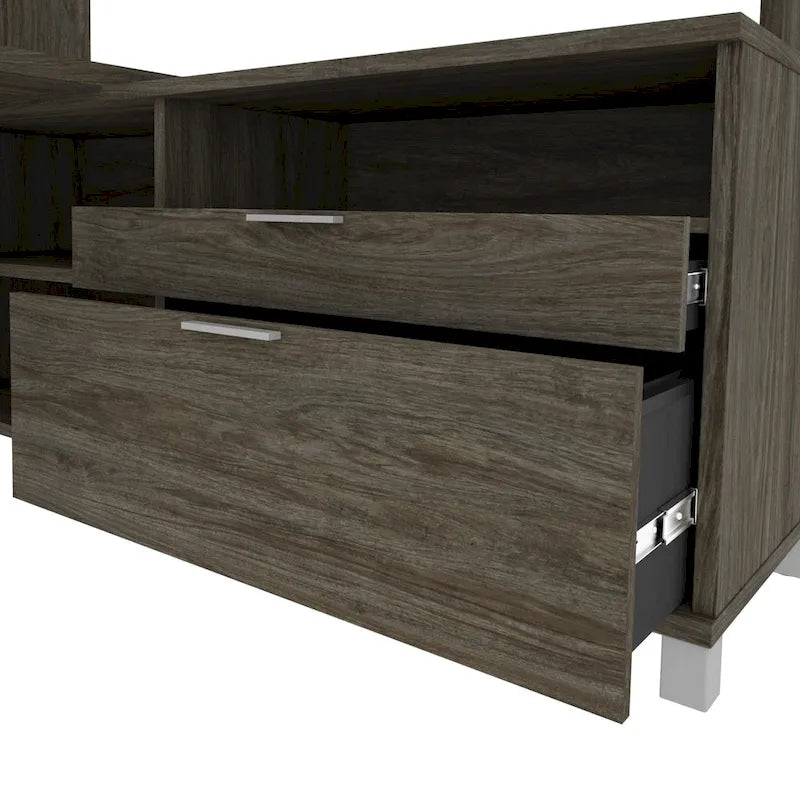 L-Shaped Desk with Bookcase - White/Walnut Grey - Home Office