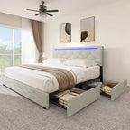 Adjustable Upholstered Headboard Platform Bed with LED light and USB Charging