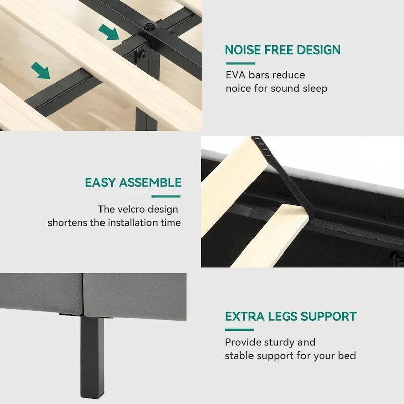 Adjustable Upholstered Headboard Platform Bed with LED light and USB Charging