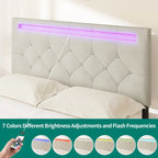 Adjustable Upholstered Headboard Platform Bed with LED light and USB Charging