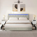 Adjustable Upholstered Headboard Platform Bed with LED light and USB Charging