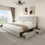 Adjustable Upholstered Headboard Platform Bed with LED light and USB Charging
