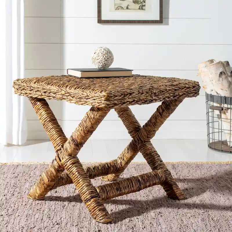 Natural Wicker X-Bench - Banana Natural/Black - Ottoman Seat