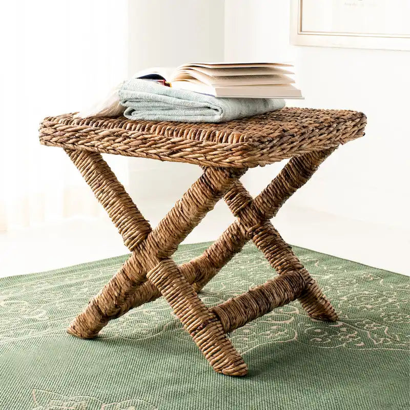 Natural Wicker X-Bench - Banana Natural/Black - Ottoman Seat