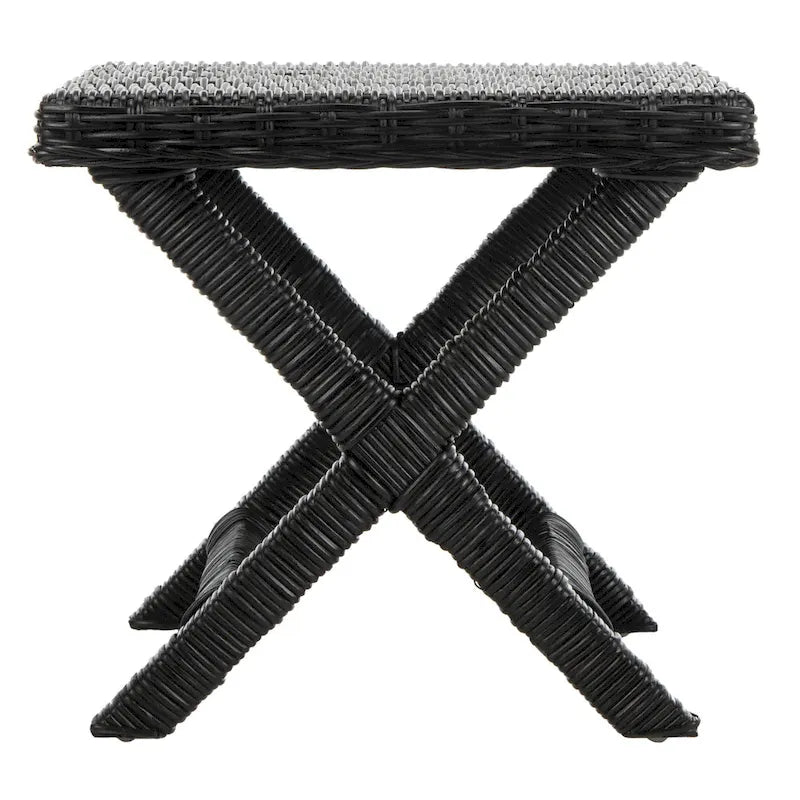 Natural Wicker X-Bench - Banana Natural/Black - Ottoman Seat