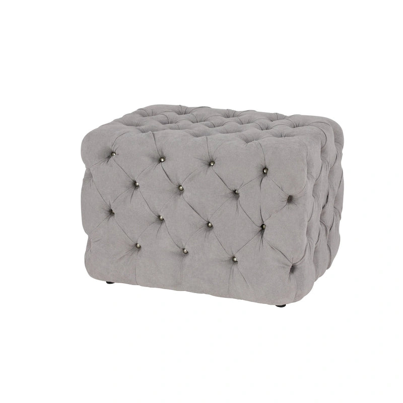 Black Tan or Grey Wood Tufted Fabric Modern Glam Ottoman Bench