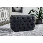Black Tan or Grey Wood Tufted Fabric Modern Glam Ottoman Bench