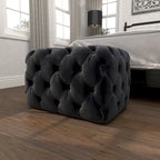 Black Tan or Grey Wood Tufted Fabric Modern Glam Ottoman Bench