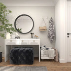 Black Tan or Grey Wood Tufted Fabric Modern Glam Ottoman Bench