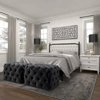 Black Tan or Grey Wood Tufted Fabric Modern Glam Ottoman Bench