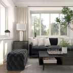 Black Tan or Grey Wood Tufted Fabric Modern Glam Ottoman Bench