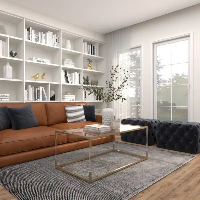 Black Tan or Grey Wood Tufted Fabric Modern Glam Ottoman Bench