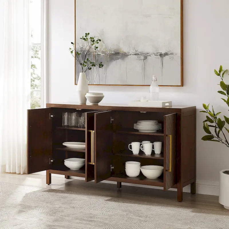 Dark Brown Herringbone Sideboard Cabinet