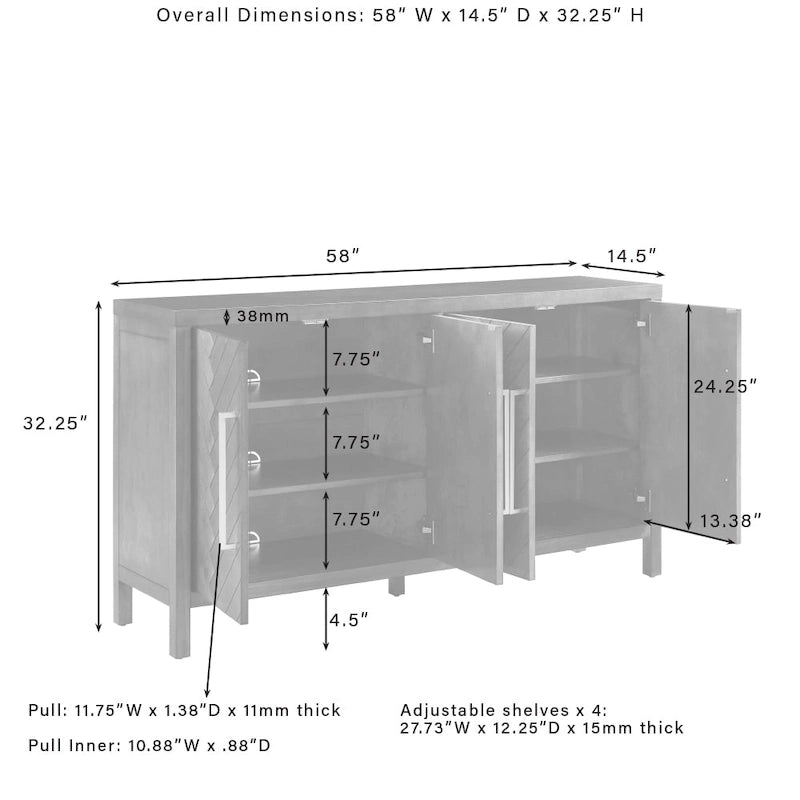 Dark Brown Herringbone Sideboard Cabinet