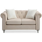 Velvet 2-Seater Sofa - Beige/Green/Pink