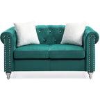 Velvet 2-Seater Sofa - Beige/Green/Pink