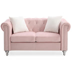 Velvet 2-Seater Sofa - Beige/Green/Pink