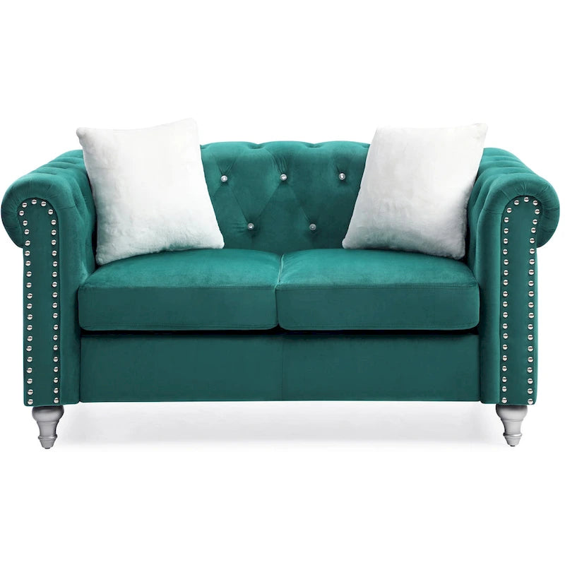 Raisa 60 in. Velvet 2-Seater Sofa With 2-Throw Pillow - 60L x 34W x 30H