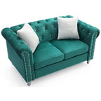 Velvet 2-Seater Sofa - Beige/Green/Pink