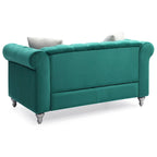 Velvet 2-Seater Sofa - Beige/Green/Pink