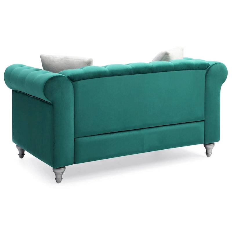 Velvet 2-Seater Sofa - Beige/Green/Pink
