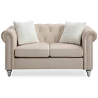 Velvet 2-Seater Sofa - Beige/Green/Pink