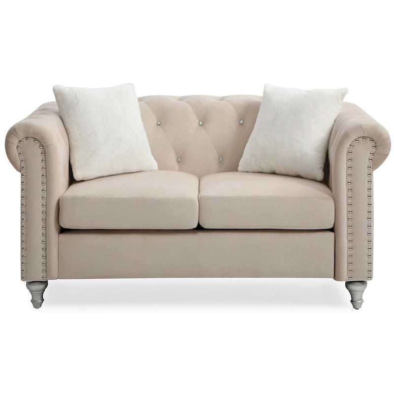 Velvet 2-Seater Sofa - Beige/Green/Pink