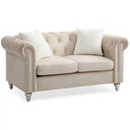 Velvet 2-Seater Sofa - Beige/Green/Pink