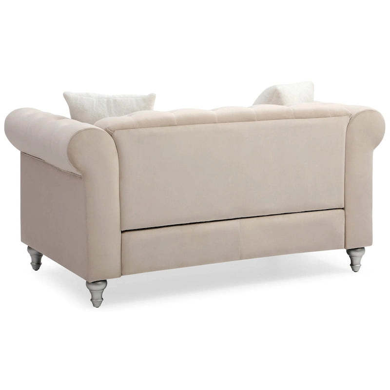 Velvet 2-Seater Sofa - Beige/Green/Pink