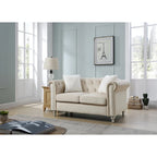 Velvet 2-Seater Sofa - Beige/Green/Pink