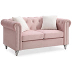 Velvet 2-Seater Sofa - Beige/Green/Pink