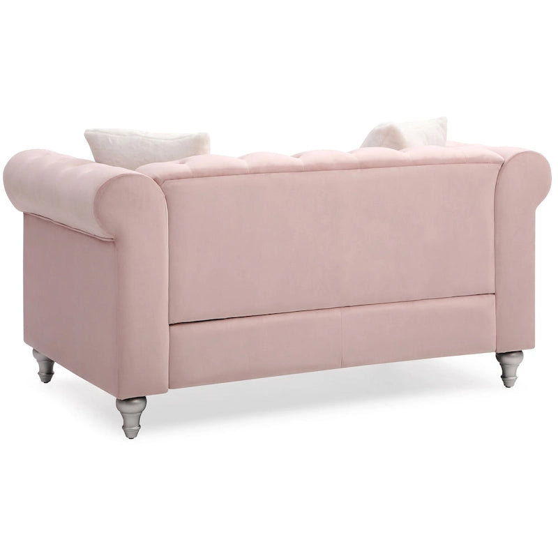 Velvet 2-Seater Sofa - Beige/Green/Pink