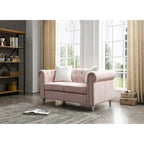 Velvet 2-Seater Sofa - Beige/Green/Pink