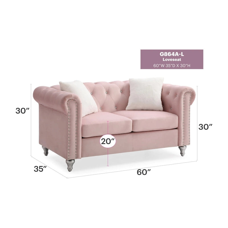 Velvet 2-Seater Sofa - Beige/Green/Pink