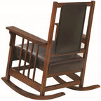 Wood Mission Design Rocking Chair with Brown Upholstered Seat