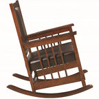 Wood Mission Design Rocking Chair with Brown Upholstered Seat