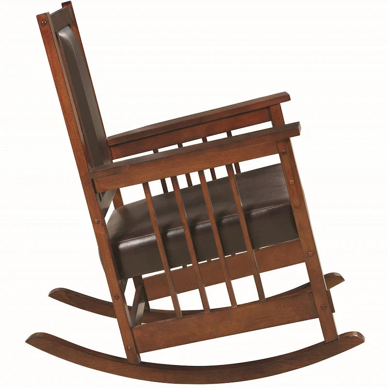 Wood Mission Design Rocking Chair with Brown Upholstered Seat