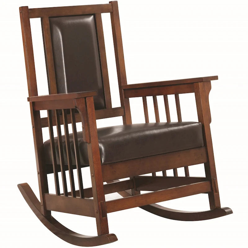 Wood Mission Design Rocking Chair with Brown Upholstered Seat