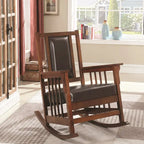 Wood Mission Design Rocking Chair with Brown Upholstered Seat