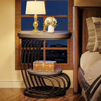 Gold Round End Table, 2 Tiers Side Table with White Faux Marble Top