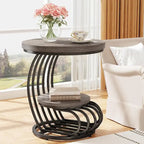 Gold Round End Table, 2 Tiers Side Table with White Faux Marble Top