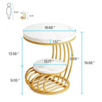 Gold Round End Table, 2 Tiers Side Table with White Faux Marble Top