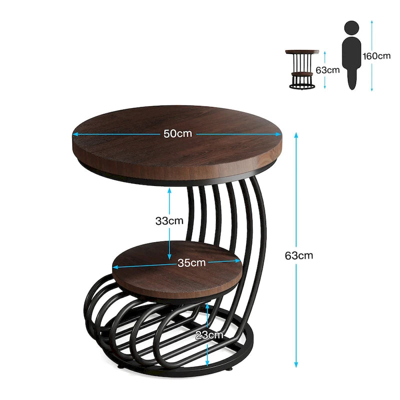 Gold Round End Table, 2 Tiers Side Table with White Faux Marble Top