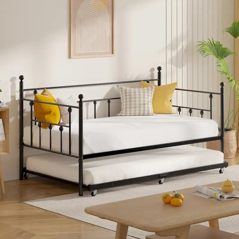 Classic Open Frame Metal Daybed with Trundle,Twin Size