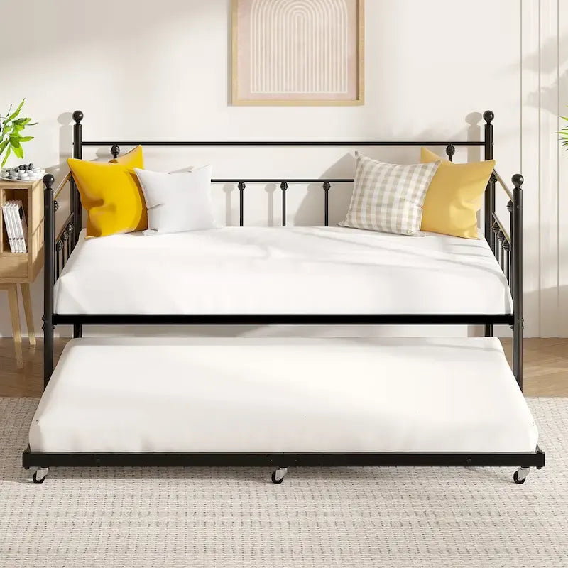 Classic Open Frame Metal Daybed with Trundle,Twin Size