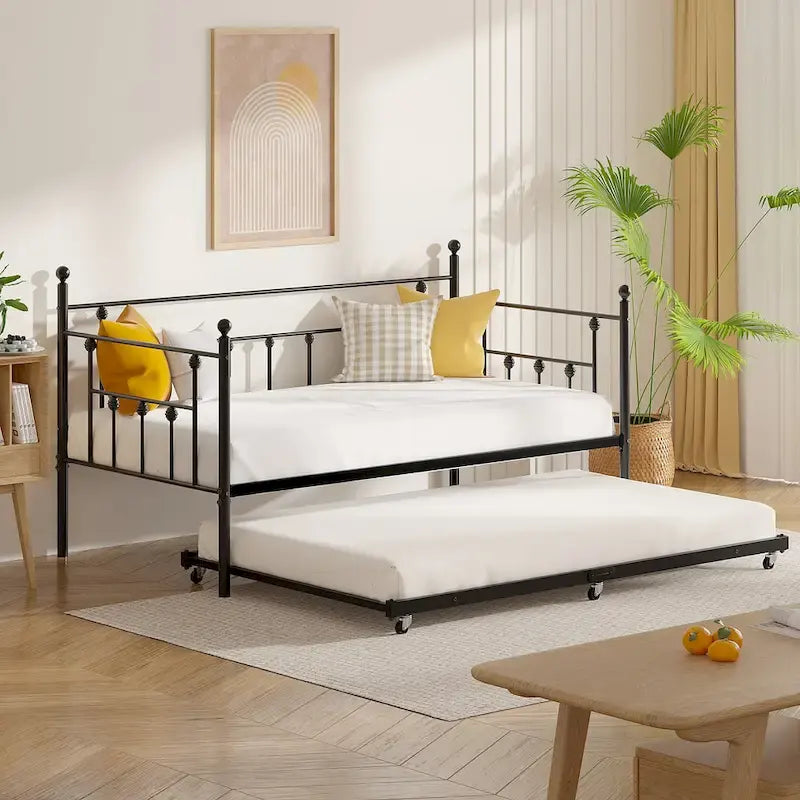 Classic Open Frame Metal Daybed with Trundle,Twin Size