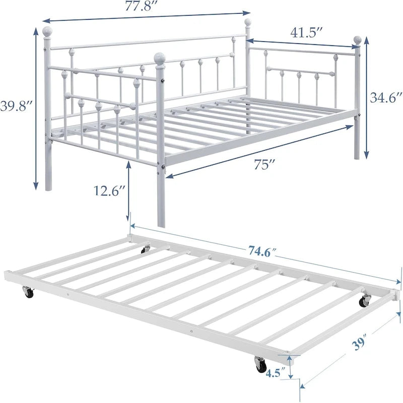 Classic Open Frame Metal Daybed with Trundle,Twin Size