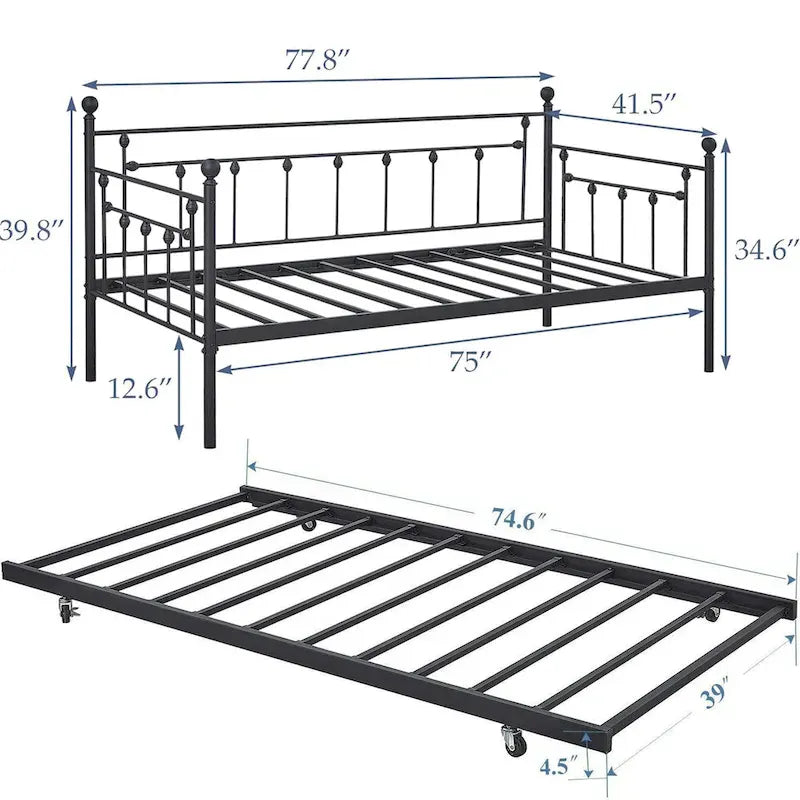 Classic Open Frame Metal Daybed with Trundle,Twin Size