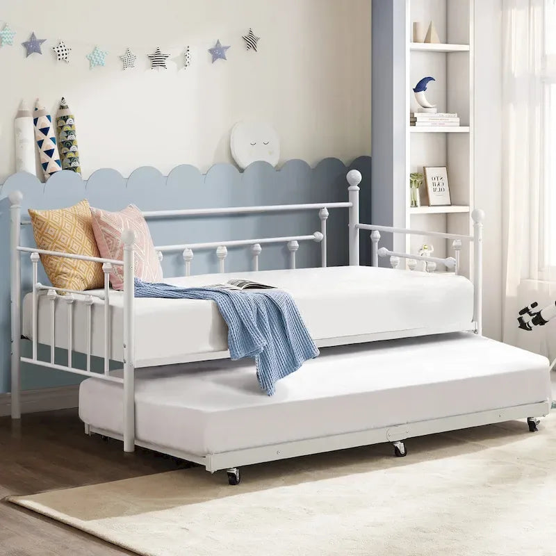 Classic Open Frame Metal Daybed with Trundle,Twin Size
